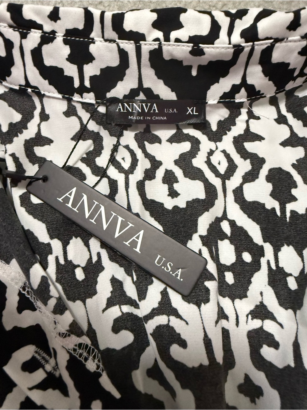 NWT Black & White Printed Short Sleeve Mini Dress with Tie Waist XL